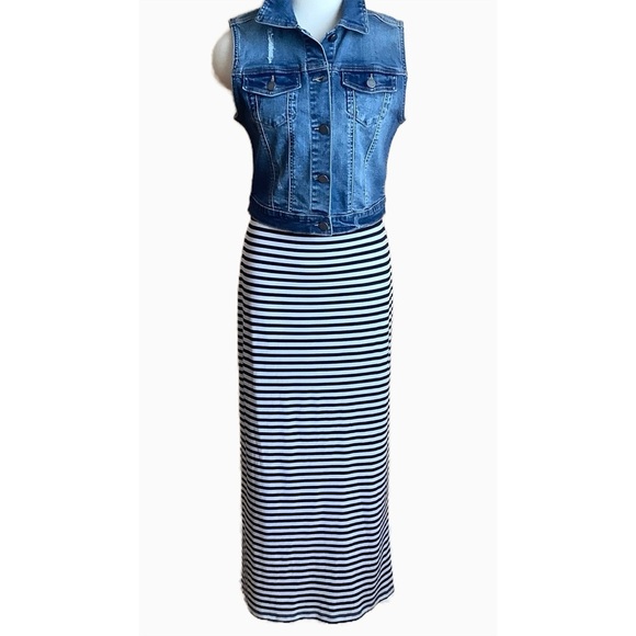 FRANK LYMAN Black/White Striped Maxi Skirt Size 8 - Picture 1 of 13